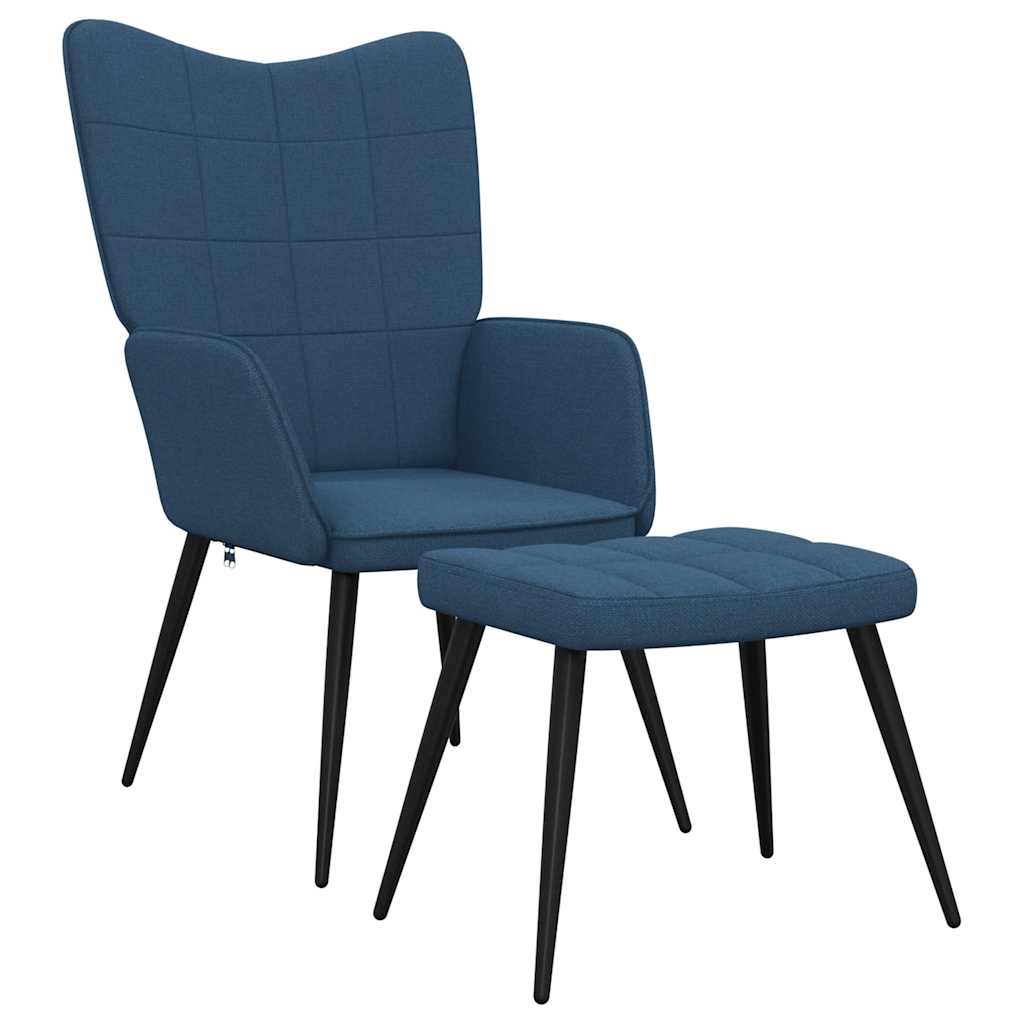 Chaise de relaxation avec tabouret Bleu Tissu