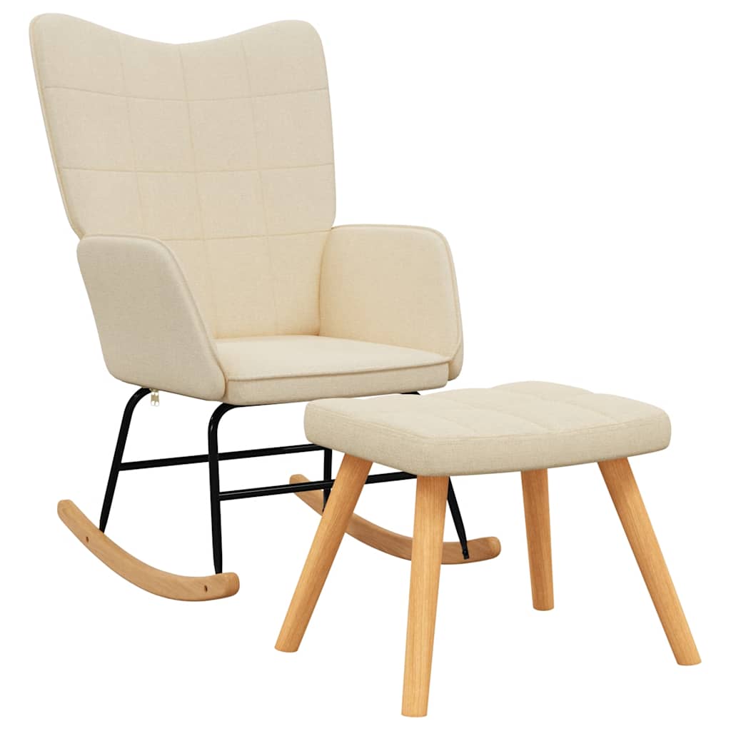 Chaise à bascule avec tabouret Crème Tissu