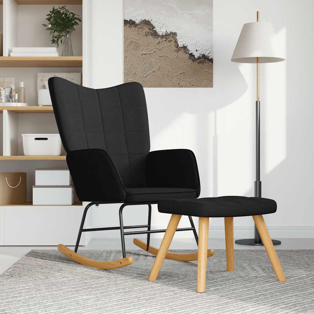 Chaise à bascule avec tabouret Noir Tissu