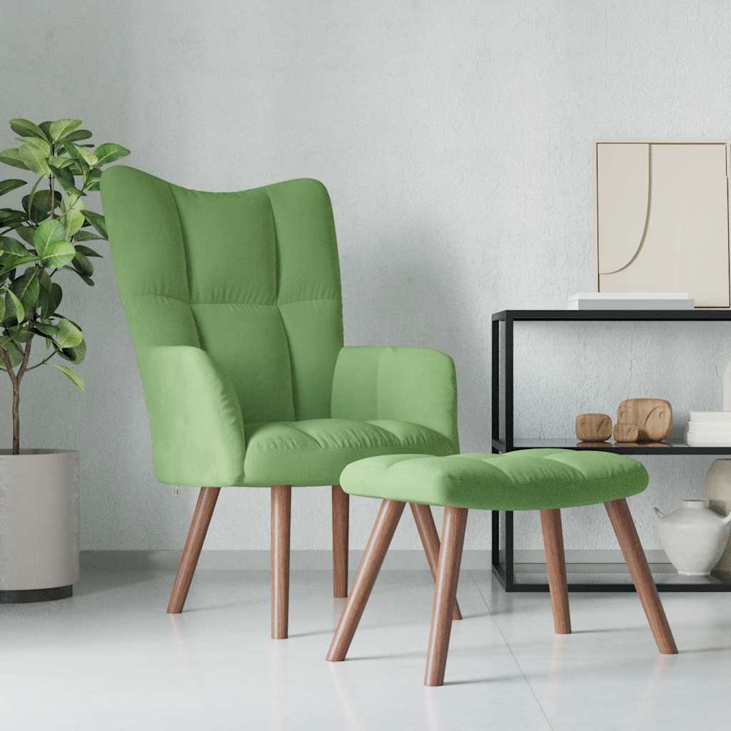 Chaise de relaxation avec repose-pied Vert clair Velours