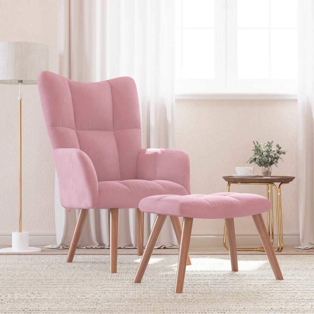 Chaise de relaxation avec repose-pied Rose Velours