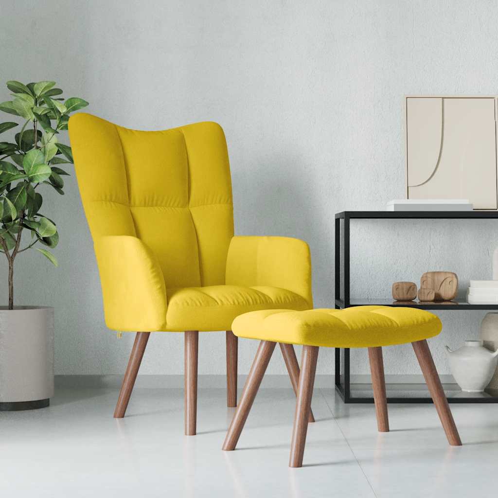 Chaise de relaxation avec repose-pied Jaune moutarde Velours