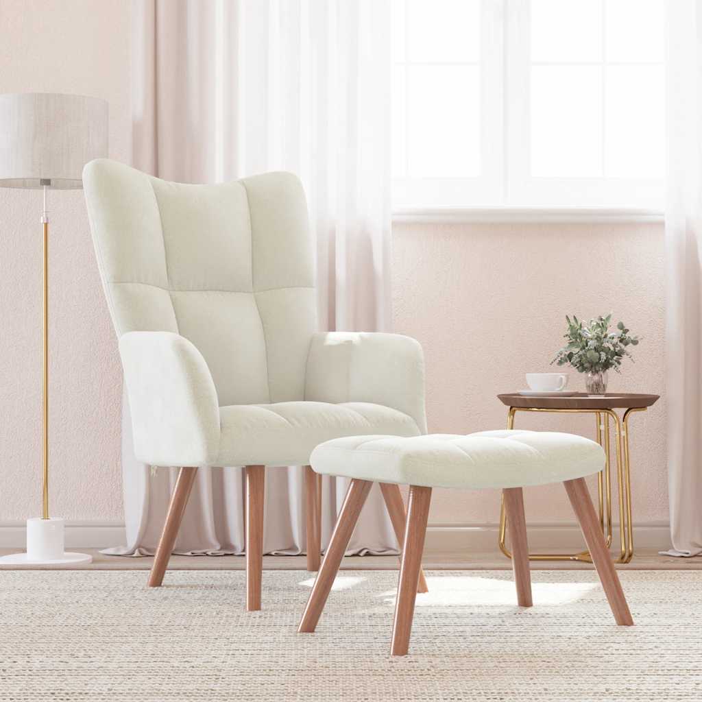 Chaise de relaxation avec repose-pied Blanc crème Velours