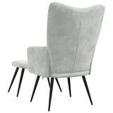 Chaise de relaxation avec tabouret Gris clair Velours