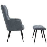 Chaise de relaxation avec tabouret Gris foncé Velours