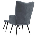 Chaise de relaxation avec tabouret Gris foncé Velours