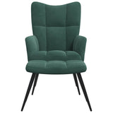 Chaise de relaxation avec tabouret Vert foncé Velours