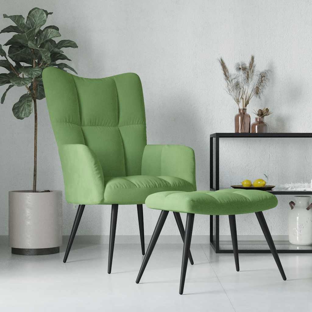 Chaise de relaxation avec tabouret Vert clair Velours