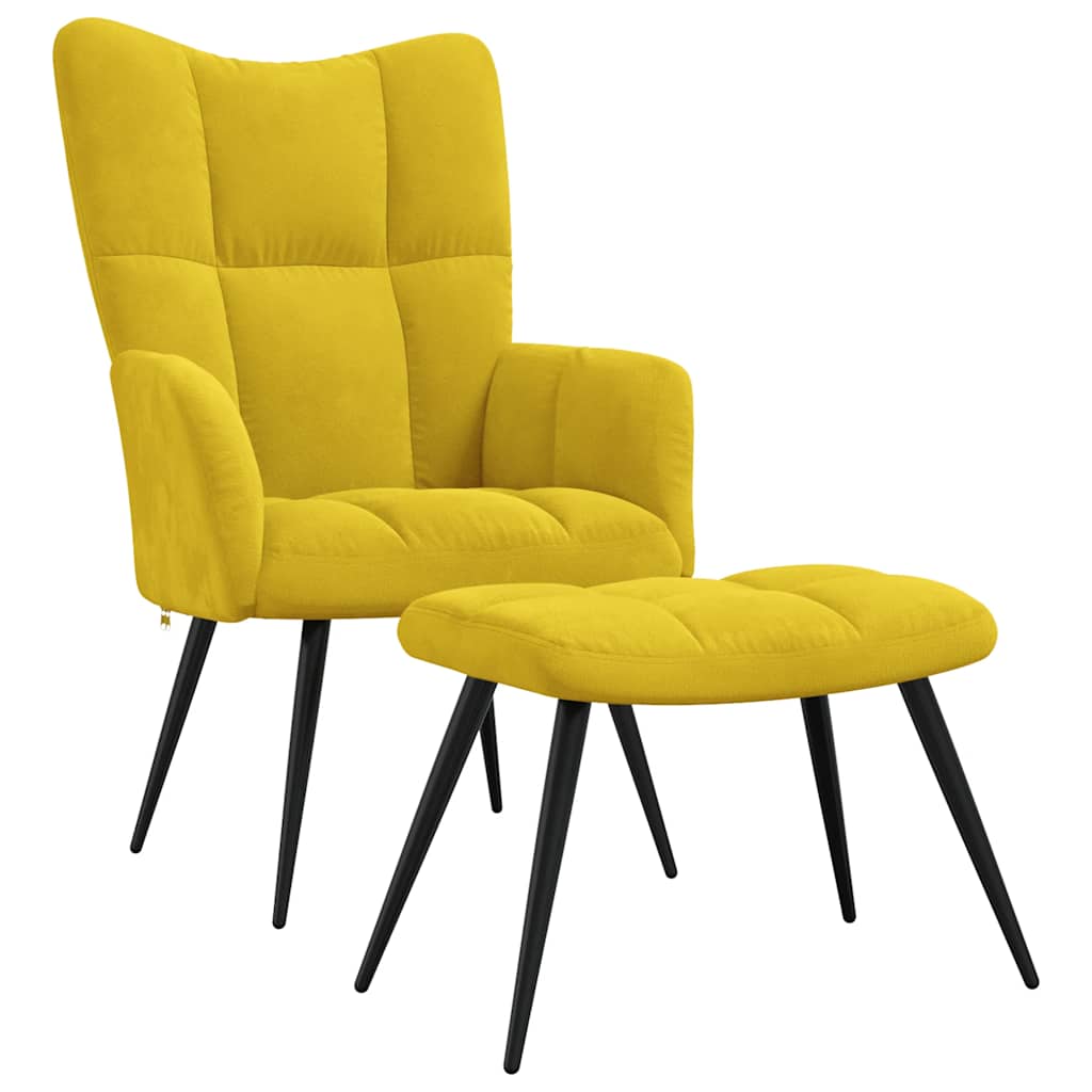 Fauteuil relax avec tabouret en velours jaune moutarde