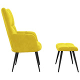 Fauteuil relax avec tabouret en velours jaune moutarde