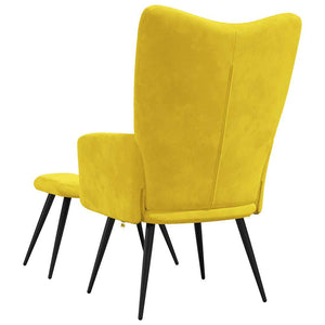 Fauteuil relax avec tabouret en velours jaune moutarde