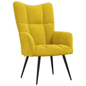 Fauteuil relax avec tabouret en velours jaune moutarde