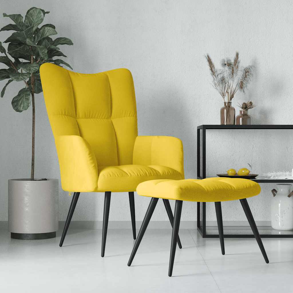 Fauteuil relax avec tabouret en velours jaune moutarde