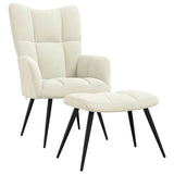 Chaise de relaxation avec tabouret Blanc crème Velours