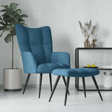 Chaise de relaxation avec tabouret Bleu Velours