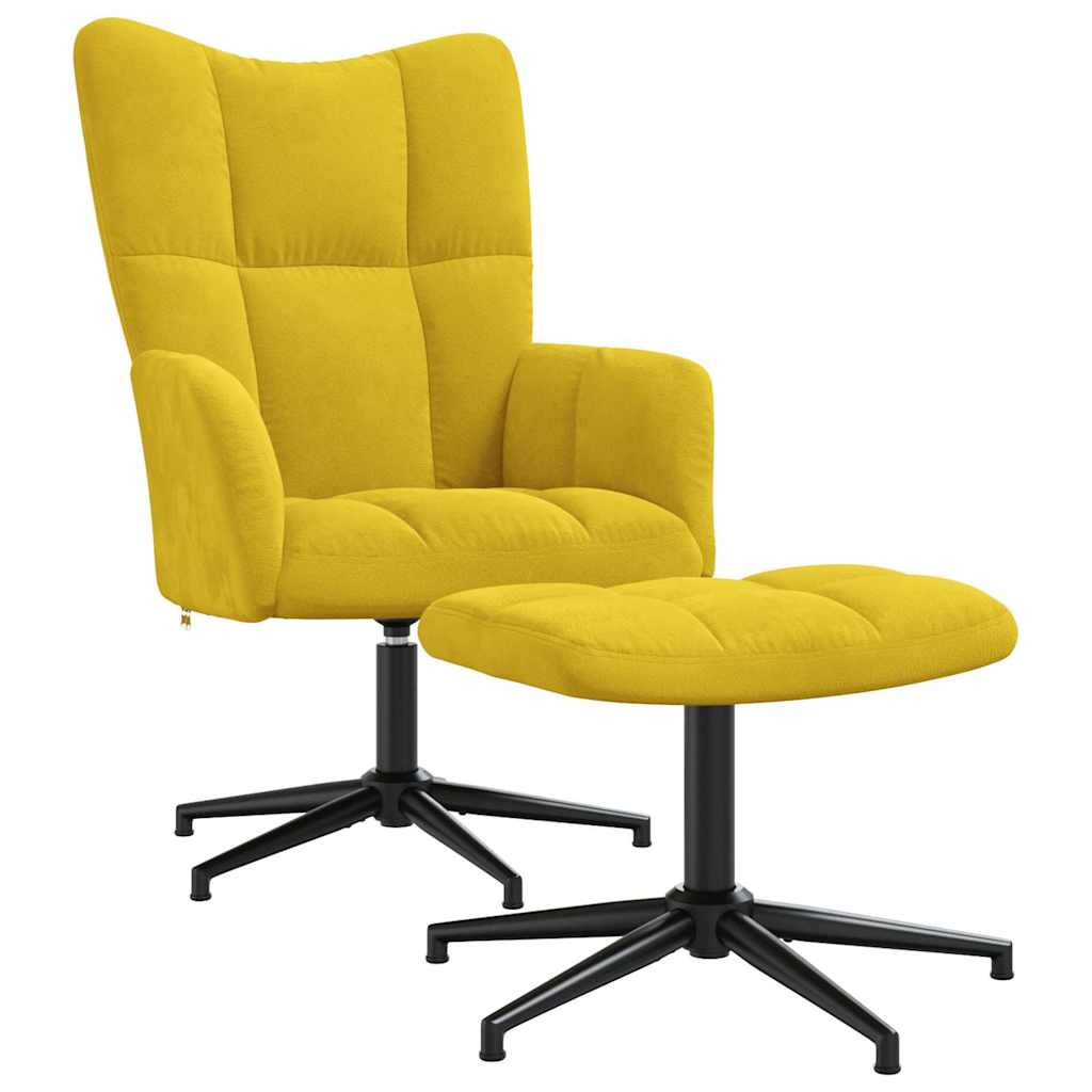 Chaise de relaxation avec tabouret Jaune moutarde Velours