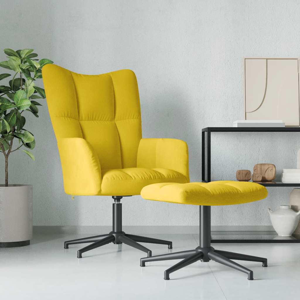Chaise de relaxation avec tabouret Jaune moutarde Velours