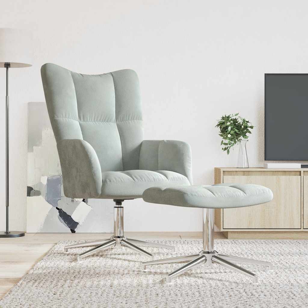 Chaise de relaxation avec tabouret Gris clair Velours