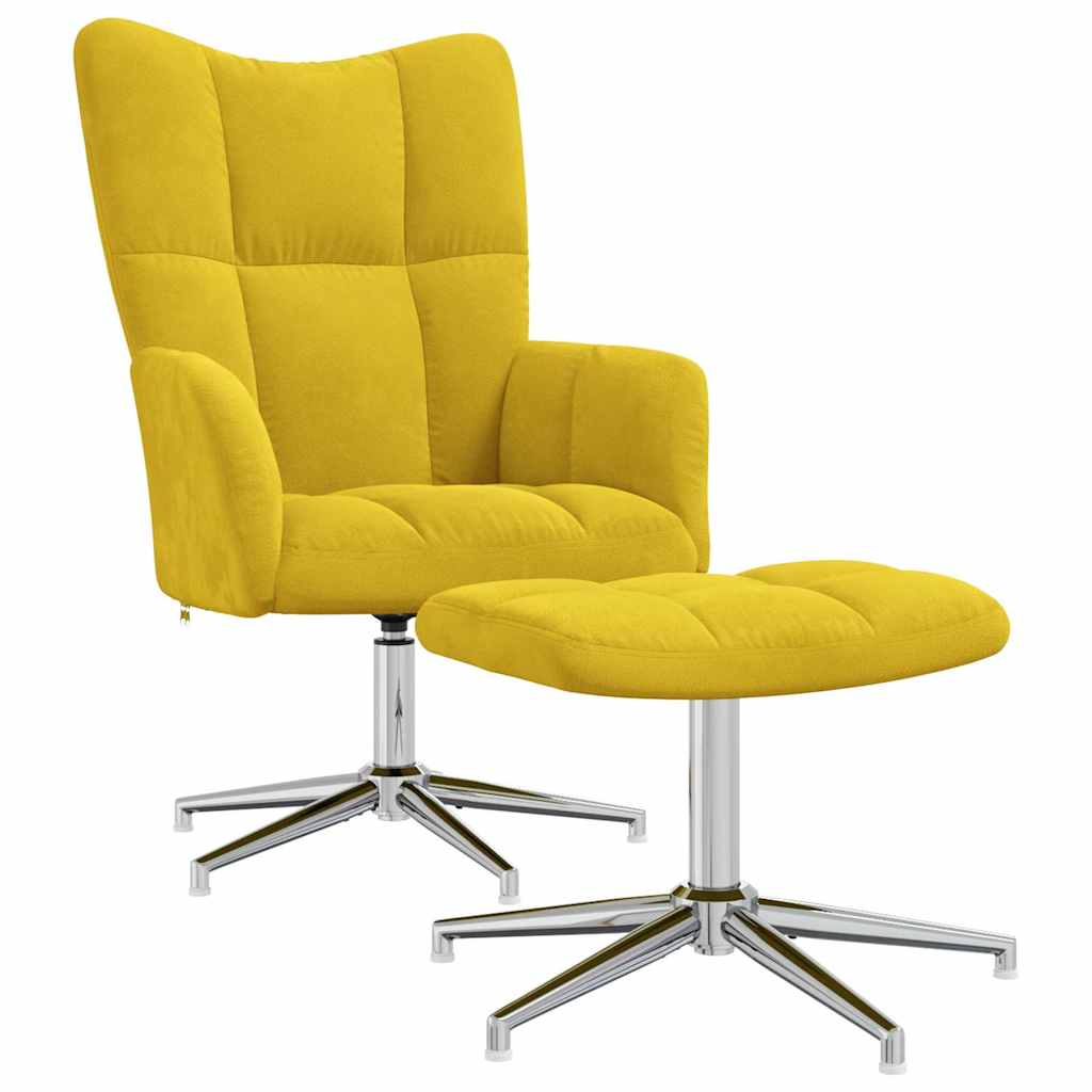 Chaise de relaxation avec tabouret Jaune moutarde Velours