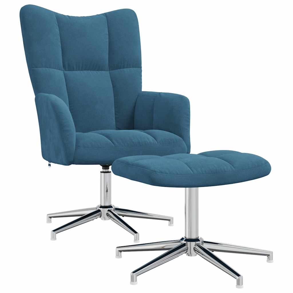 Chaise de relaxation avec tabouret Bleu Velours