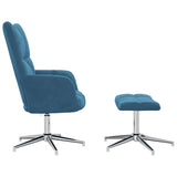 Chaise de relaxation avec tabouret Bleu Velours