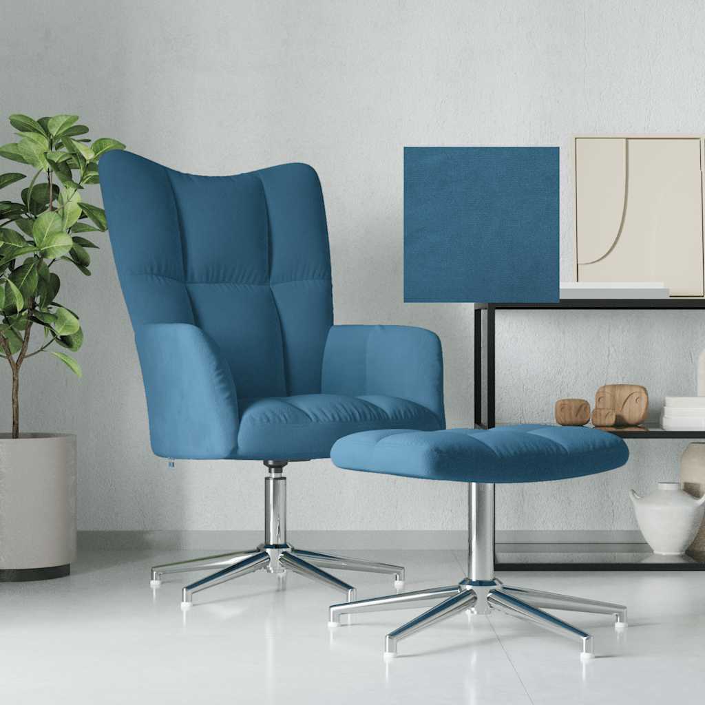 Chaise de relaxation avec tabouret Bleu Velours