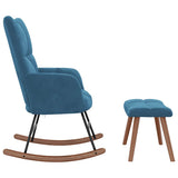 Chaise à bascule avec tabouret en velours bleu