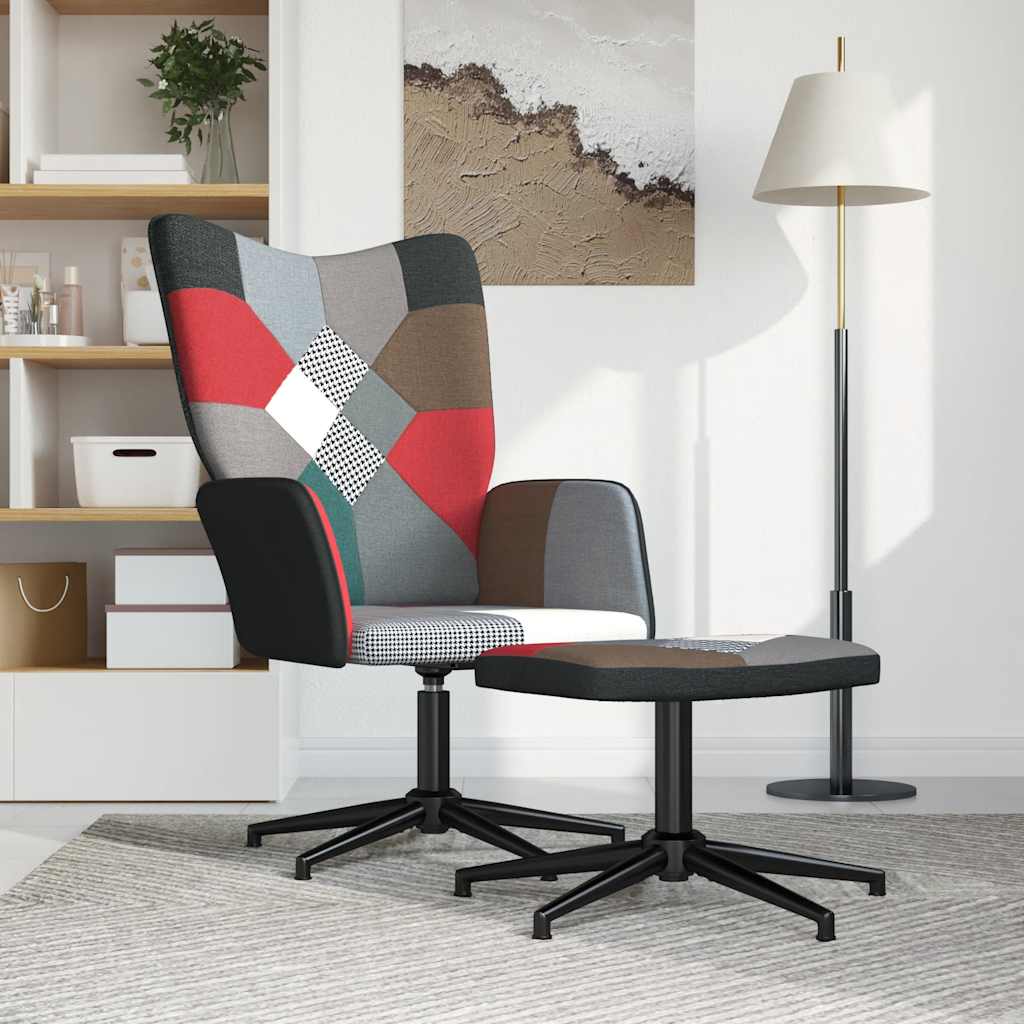 Chaise de relaxation avec tabouret Patchwork Tissu