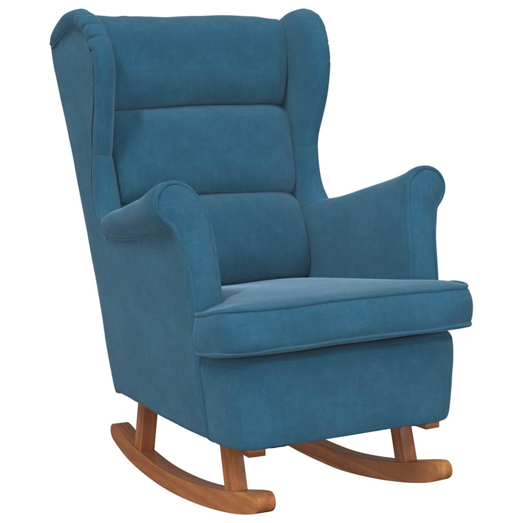 Fauteuil à bascule à oreilles en velours bleu bois massif