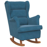 Fauteuil à bascule à oreilles en velours bleu bois massif