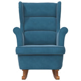 Fauteuil à bascule à oreilles en velours bleu bois massif