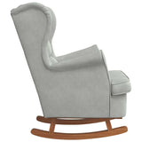 Fauteuil à bascule à oreilles en velours gris clair bois massif