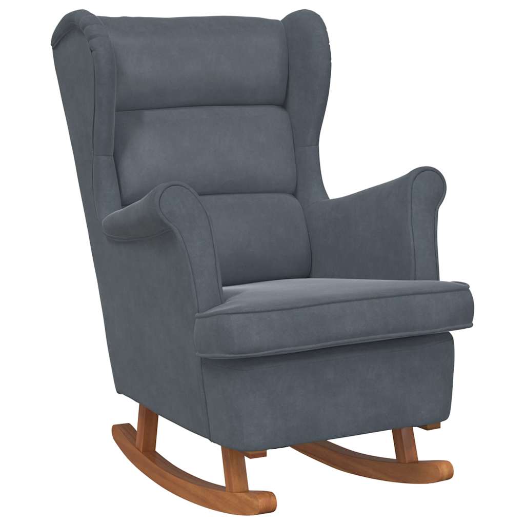 Fauteuil à bascule à oreilles en velours gris foncé bois massif