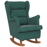 Fauteuil à bascule à oreilles en velours vert foncé bois massif