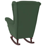 Fauteuil à bascule à oreilles en velours vert foncé bois massif