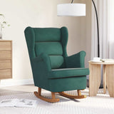 Fauteuil à bascule à oreilles en velours vert foncé bois massif