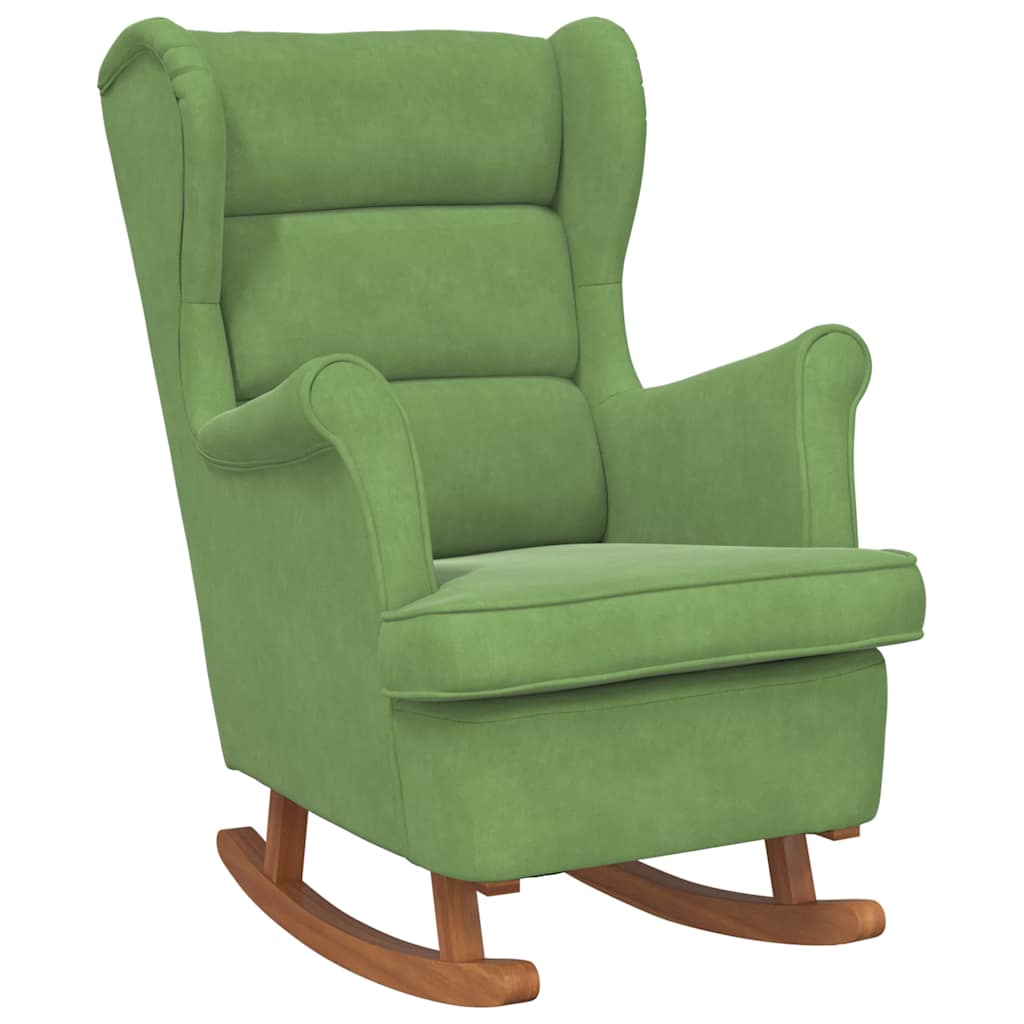 Fauteuil à bascule à oreilles en velours vert clair bois massif