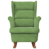 Fauteuil à bascule à oreilles en velours vert clair bois massif