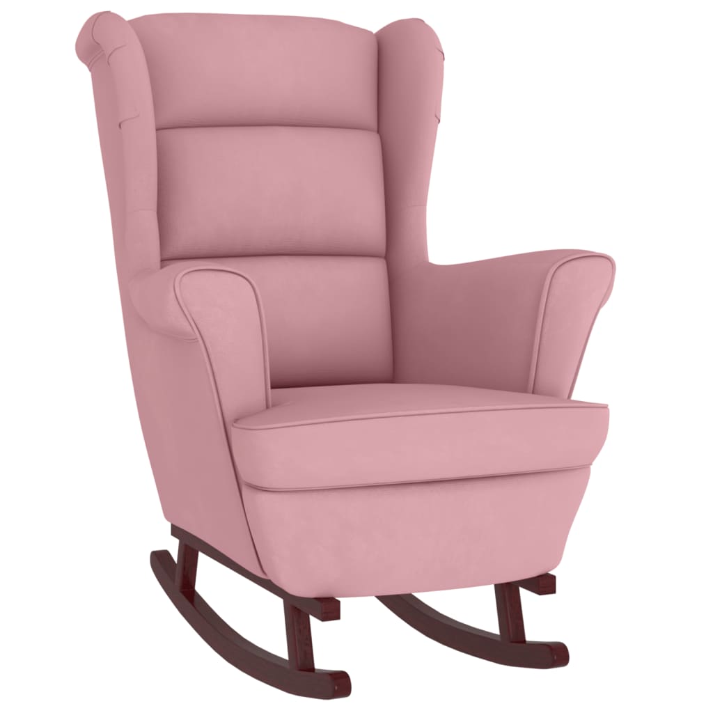 Fauteuil à bascule à oreilles en velours rose bois massif