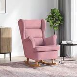 Fauteuil à bascule à oreilles en velours rose bois massif