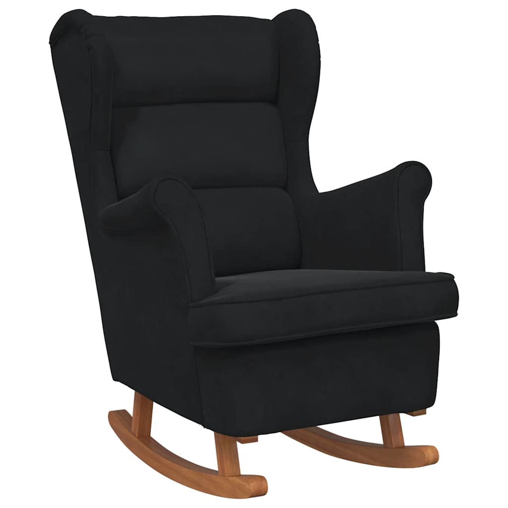 Fauteuil à bascule à oreilles en velours noir bois massif