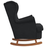 Fauteuil à bascule à oreilles en velours noir bois massif