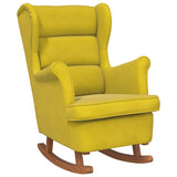 Fauteuil à bascule à oreilles en velours jaune bois massif