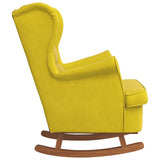 Fauteuil à bascule à oreilles en velours jaune bois massif