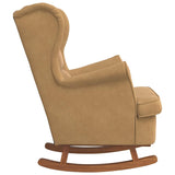 Fauteuil à bascule à oreilles en velours marron bois massif