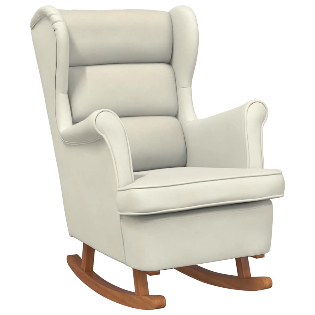 Fauteuil à bascule à oreilles en velours crème bois massif