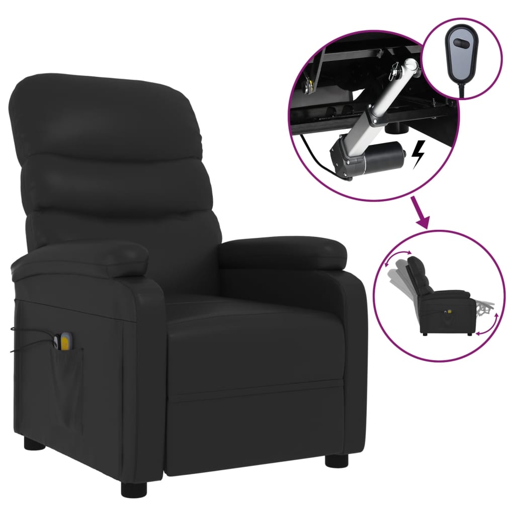 Fauteuil électrique de massage Noir Similicuir