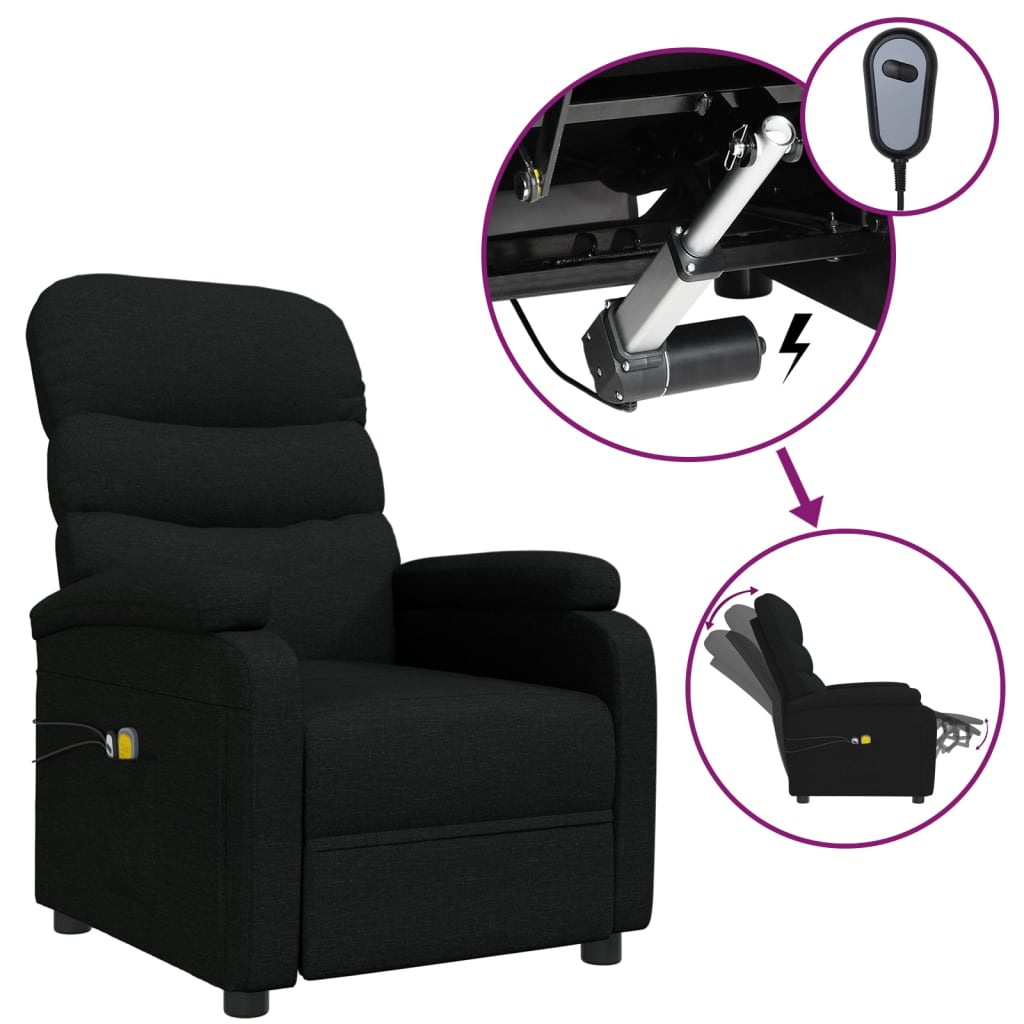 Fauteuil électrique de massage Noir Tissu