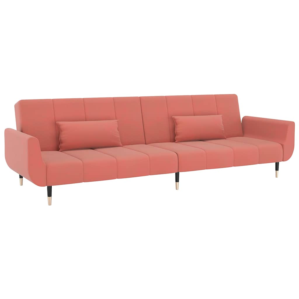 Canapé-lit à 2 places avec deux oreillers Rose Velours
