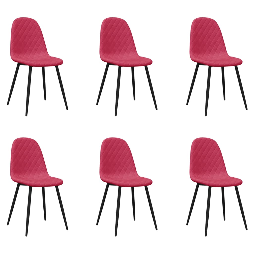 Chaises à manger lot de 6 rouge bordeaux velours